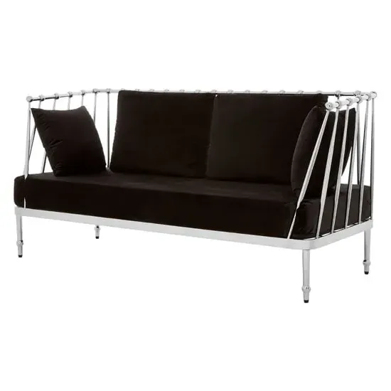 Kurhah 2 Seater Sofa with Silver Tapered Frame - Black, Velvet product