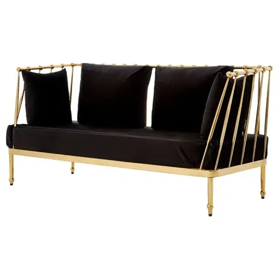 Kurhah 2-Seater Sofa with Tapered Frame - Black, Velvet