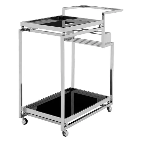 Kurhah 2 Tier Drinks Trolley with Wine Holders - Black, Steel