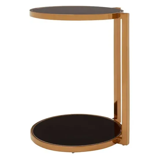 Kurhah 2 Tier Side Table - Black, Rose Gold Steel