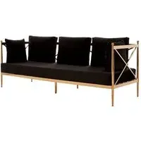 Kurhah 3-Seater Sofa with Lattice Frame - Black, Velvet