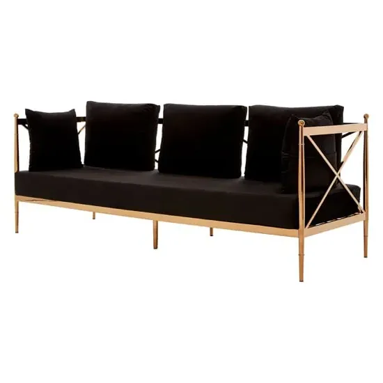 Kurhah 3-Seater Sofa with Lattice Frame - Black, Velvet