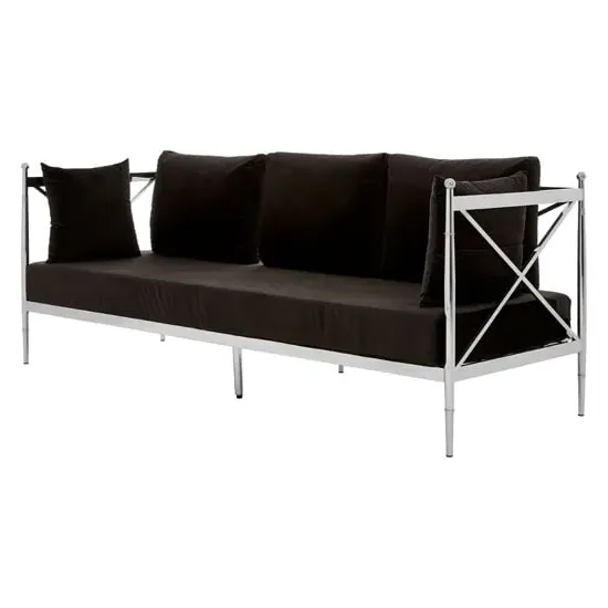 Kurhah 3-Seater Sofa with Lattice Frame - Black, Velvet