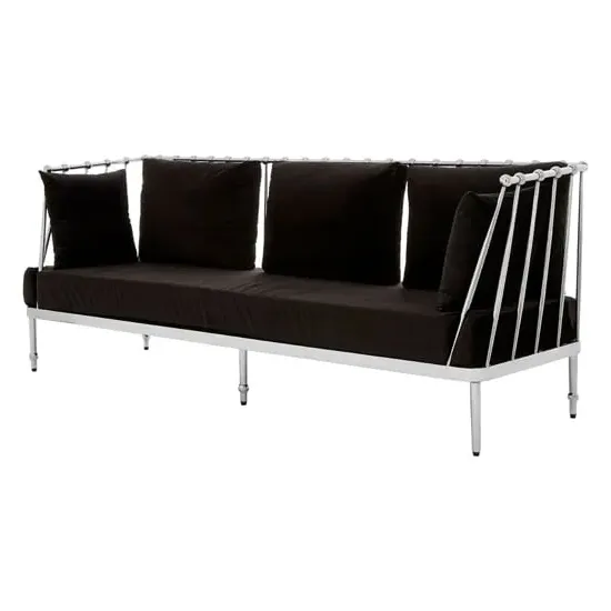 Kurhah 3-Seater Sofa with Tapered Frame - Black, Velvet