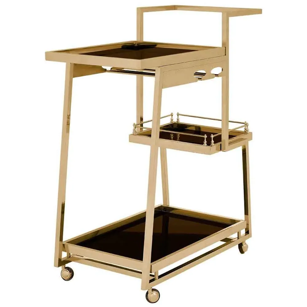 Kurhah 3 Tier Drinks Trolley - Black, Tempered Glass product