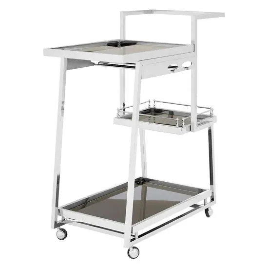Kurhah 3 Tier Drinks Trolley with Stemware Rails - Black, Steel