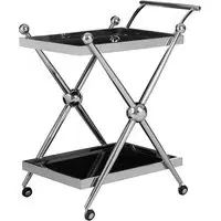 Kurhah Serving Trolley with Cross Frame - Silver, Glass