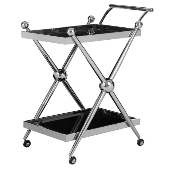 Kurhah Serving Trolley with Cross Frame - Silver, Glass