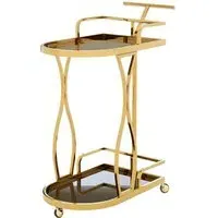 Kurhah Serving Trolley with Wavy Frame - Gold, Glass