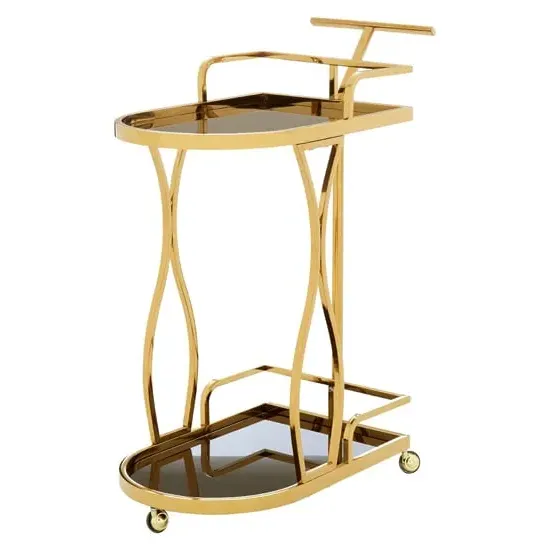 Kurhah Serving Trolley with Wavy Frame - Gold, Glass image