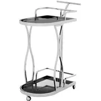 Kurhah Serving Trolley with Wavy Frame - Silver, Glass