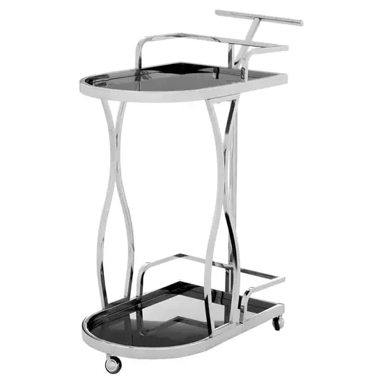Kurhah Serving Trolley with Wavy Frame - Silver, Glass