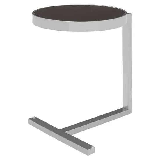 Kurhah Side Table with T-Shaped Base - Black, Silver Steel