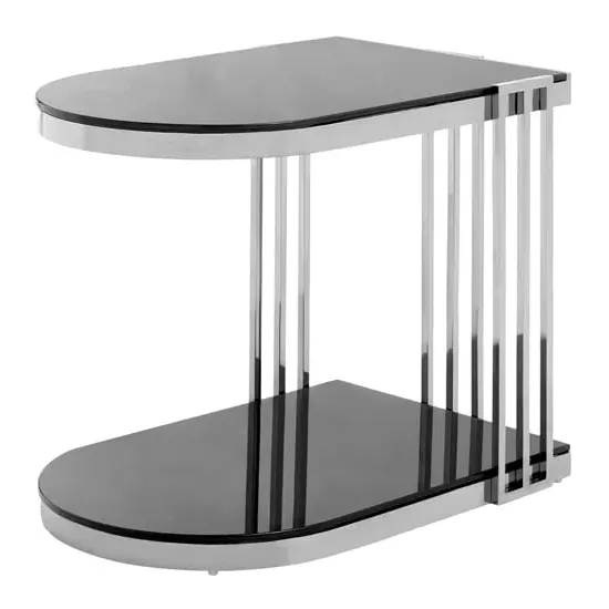 Kurhah U-Shaped Side Table - Black, Silver Steel
