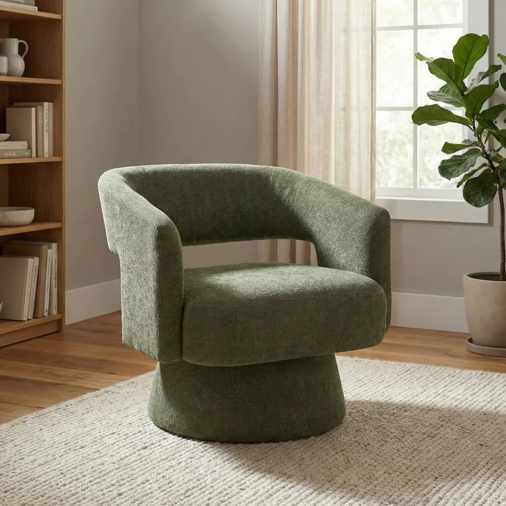 Kynel Accent Chair Swivel with Cut-Out Backrest - Green, Fabric product