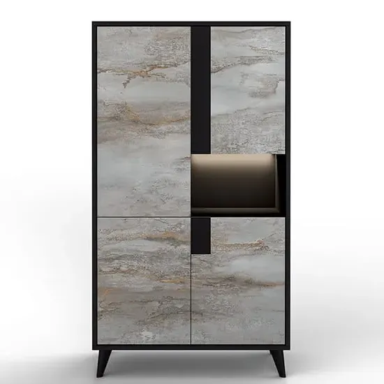 Laax 2-Door Display Cabinet with LED - Black, MDF