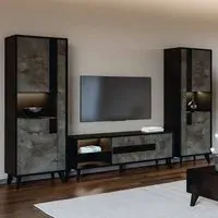 Laax Living Room Set with Display Cabinet - Black Oxide, MDF