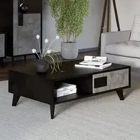 Laax Rectangular Coffee Table with Drawer - Black, MDF