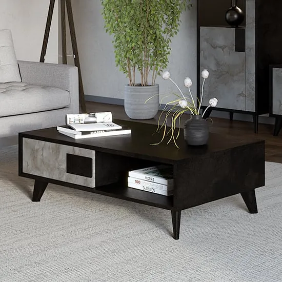 Laax Rectangular Coffee Table with Drawer - Black, MDF