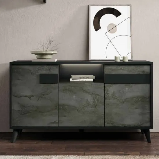 Laax Sideboard with 3 Doors and LED - Black, MDF