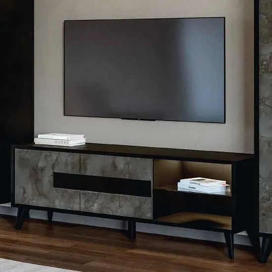 Laax TV Stand with 2 Doors and LED - Black, MDF image