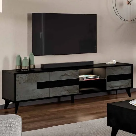 Laax TV Stand with 3 Doors and LED - Black, MDF