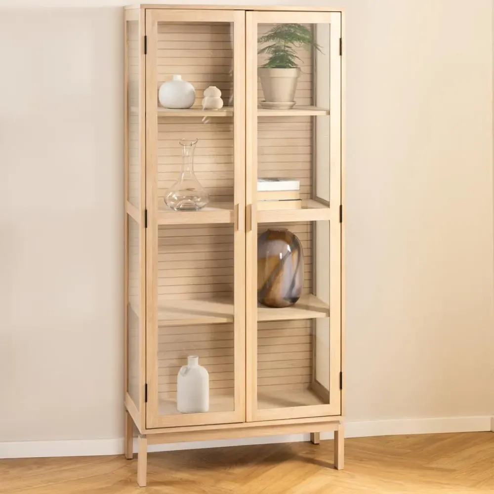 Labasa Display Cabinet with 2 Doors - White, Oak
