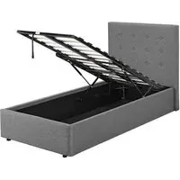 Lacer Plus Single Bed with Storage - Grey, Linen Fabric