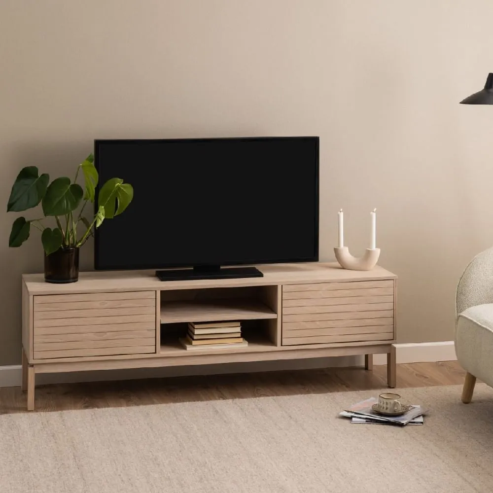 Lacey TV Stand with 2 Doors - White, Oak image