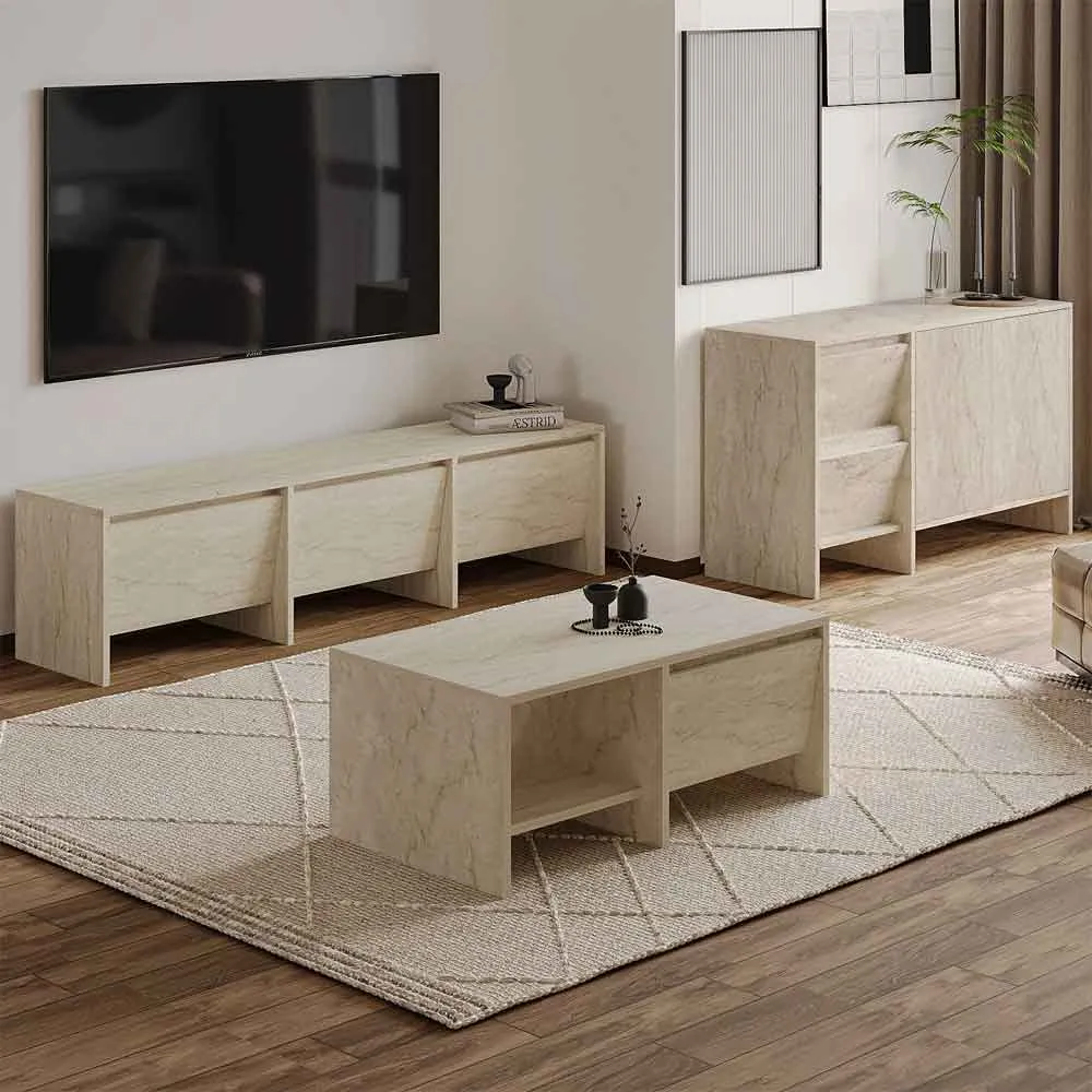 Lacin Living Room Furniture Set - Travertine Marble Effect, Melamine product