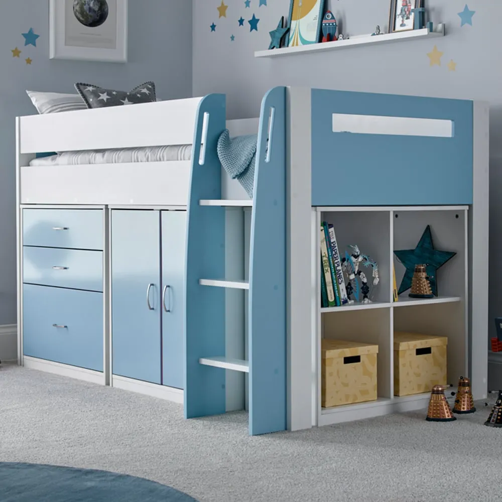 Lackey Mid Sleeper Bed with Storage - Blue, Wood