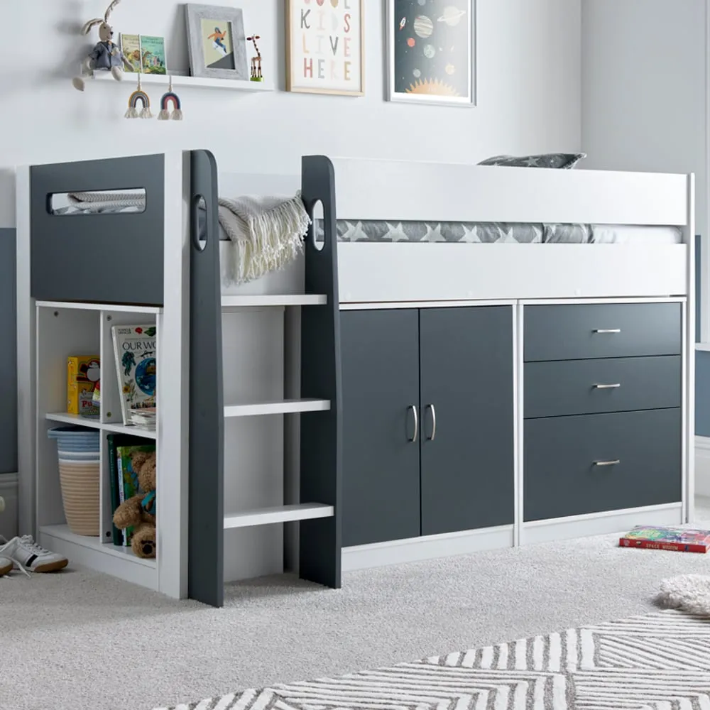 Lackey Mid Sleeper Bed with Storage - Grey, Wood