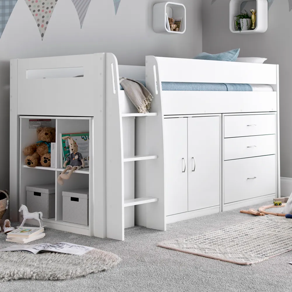 Lackey Mid Sleeper Bed with Storage - White, Wood product