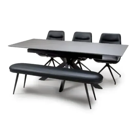 Lacole Extending Dining Table with 6 Aara Chairs 1 Bench - Grey image