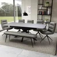 Lacole Extending Dining Table with 6 Nobo Chairs 1 Bench - Grey
