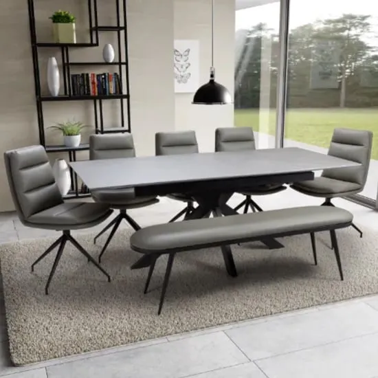 Lacole Extending Dining Table with 6 Nobo Chairs 1 Bench - Grey