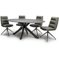 Lacole Oval Dining Table with 6 Nobo Chairs - Grey, Sintered Stone