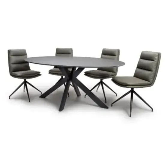 Lacole Oval Dining Table with 6 Nobo Chairs - Grey, Sintered Stone