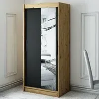 Laconia 2-Door Mirrored Wardrobe - Black, Oak