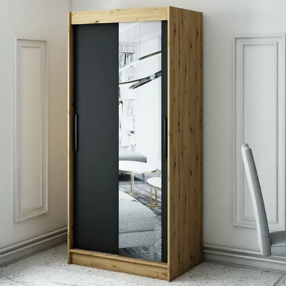 Laconia 2-Door Mirrored Wardrobe - Black, Oak image