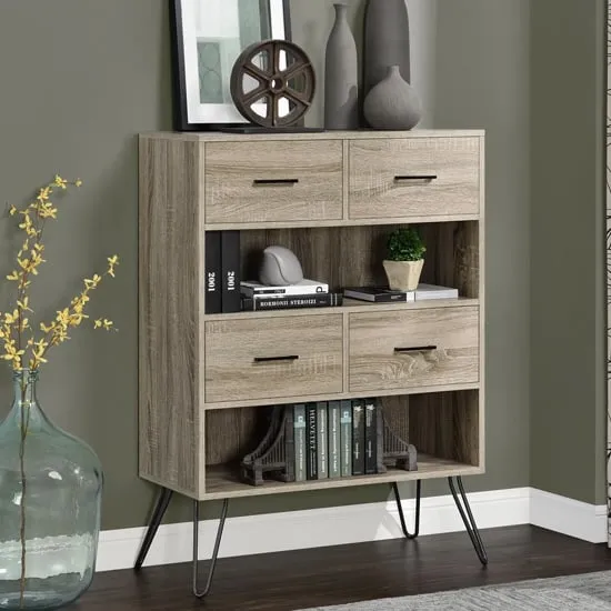 Laconia Bookcase with 4 Drawers - Grey, Oak