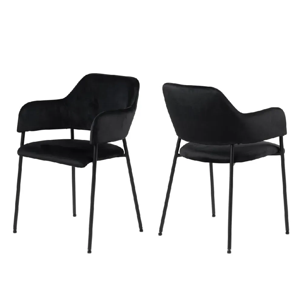 Laconia Dining Chairs with Metal Frame in Pair - Black, Velvet