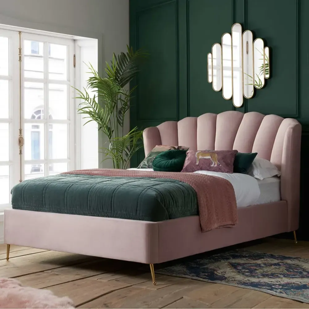 Laconia King Size Ottoman Bed with Storage - Pink, Fabric