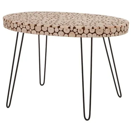 Laconia Oval Side Table with Hairpin Legs - Natural, Fir Wood