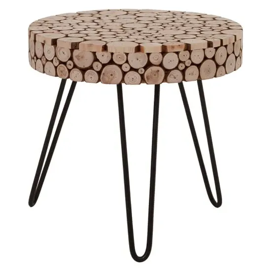 Laconia Round Side Table with Hairpin Legs - Natural, Fir Wood image