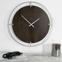 Laconia Round Wall Clock - Silver, Wood