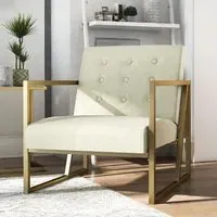 Ladson Bedroom Chair with Gold Frame - Ivory, Velvet