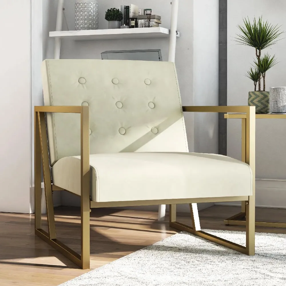 Ladson Bedroom Chair with Gold Frame - Ivory, Velvet image