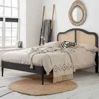 Ladson Double Bed with Rattan Headboard - Black, Wood