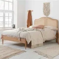 Ladson Double Bed with Rattan Headboard - Oak, Wood